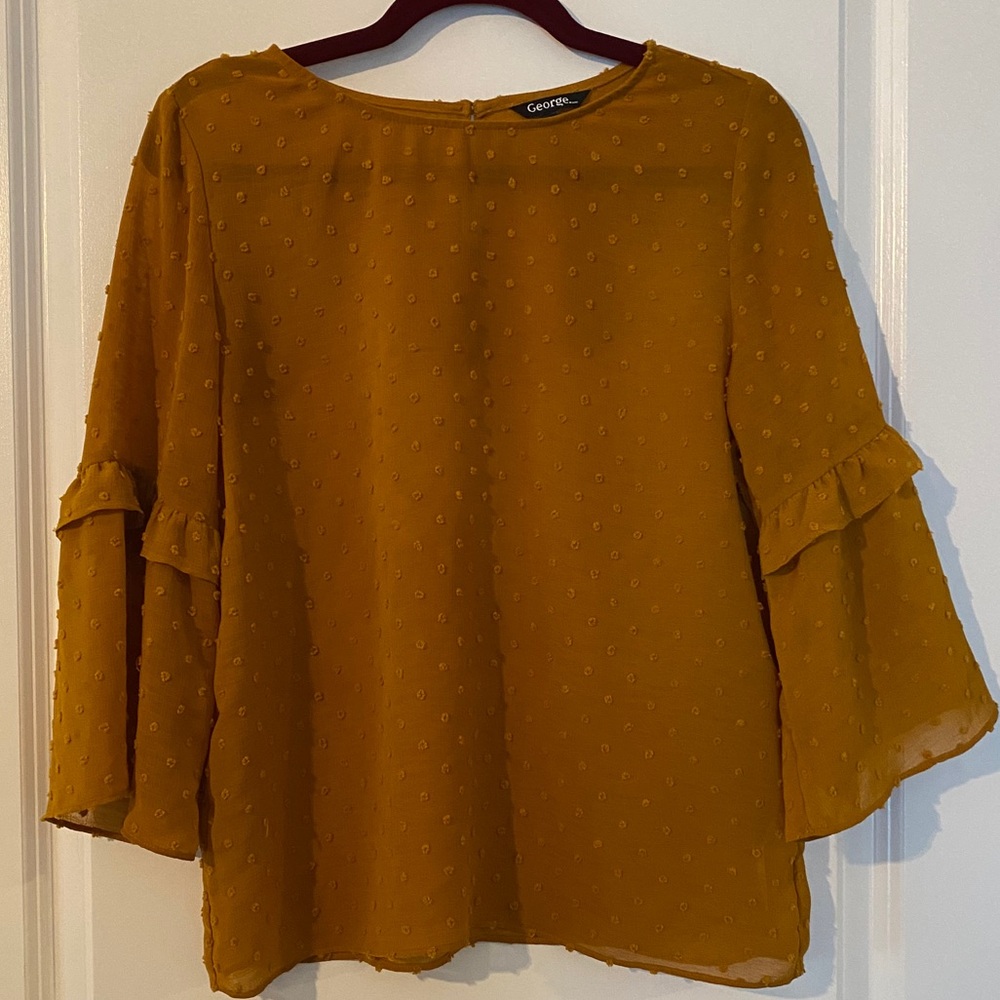 George mustard 3/4 bell sleeve sheer top